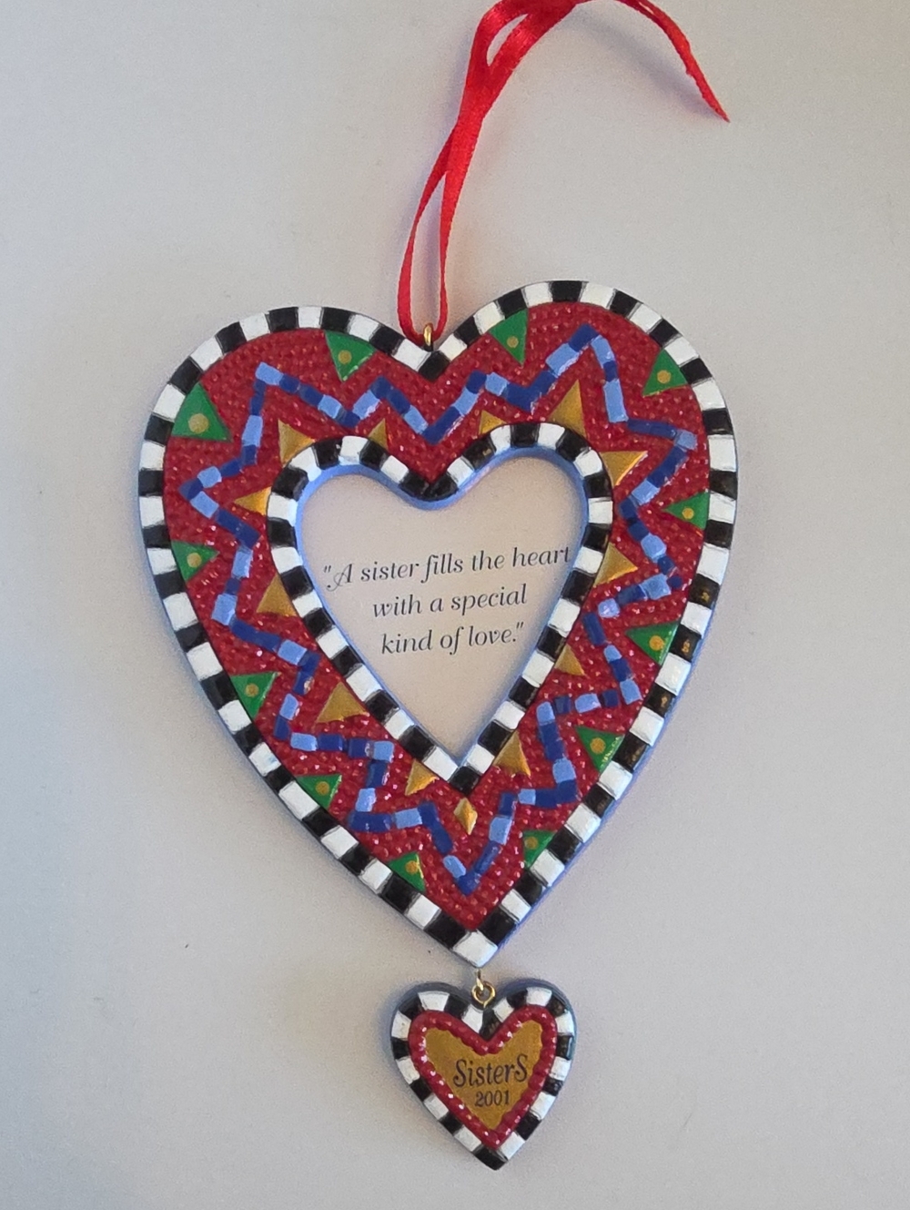 Hallmark 2001 Keepsake Sisters Photo Holder Heart Christmas Ornament  W/Box